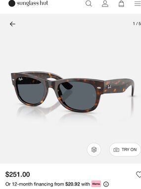 Rayban Mega wayfarer Women's Black with Tortoiseshell Accent Square Sunglasses